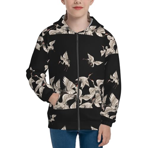 Japanese White Cranes Kids Pullover Hoodies Boys Zip Up Sweatshirts Girls Athletic Clothes with Pocket3