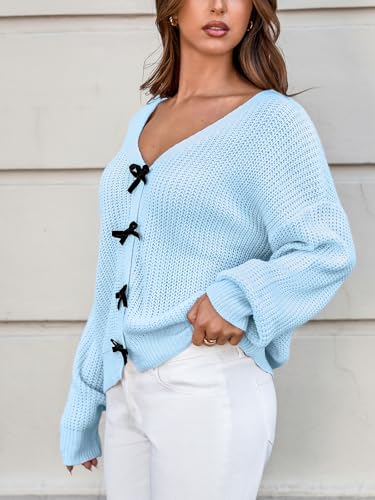 Image of CUPSHE Womens Sweaters Bow Sweater Neck Casual Long Sleeve Lightweight Crochet Pullover Sweater Tops
