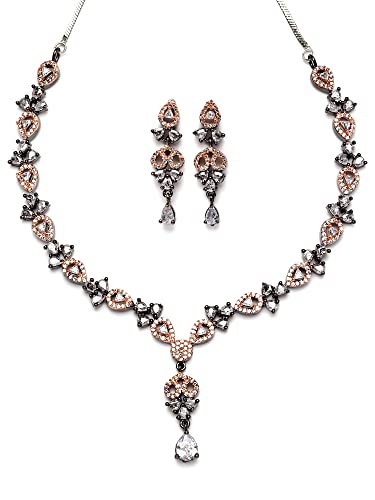 Image of Karatcart Elegant Silver Plated Blue American Diamond Necklace Set for Women