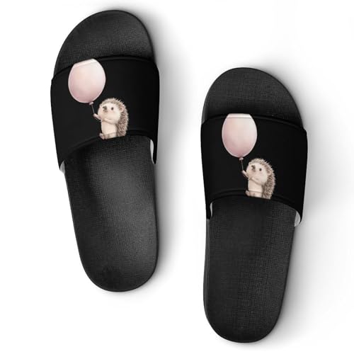 Hedgehog Holding A Balloon Shower Slippers for Women Men Casual Non-Slip Slide Sandals Beach Bathroom Shoes - Main Image