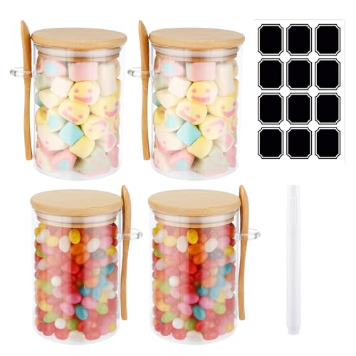 Rubessia 4er-Set Vorratsgläser Vorratsgläser mit Deckel und Löffel 540ml Overnight Oats Gläser Vorratsdosen Glasbehälter Meal Prep Glas mit...