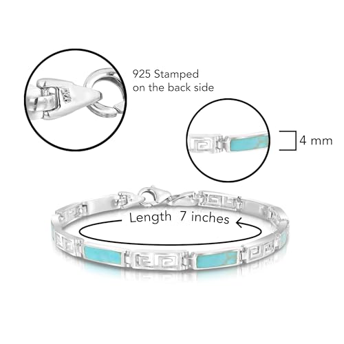 AeraVida Greek Key Labyrinth Stone Inlay .925 Sterling Silver Link Bracelet | Casual Sterling Silver Bangle Bracelet | Jewelry Gift4