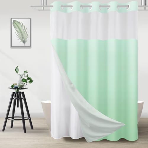 TWLSNCD No Hook Shower Curtain and Liner Set, Ombre Mint Green, 71" x 74"