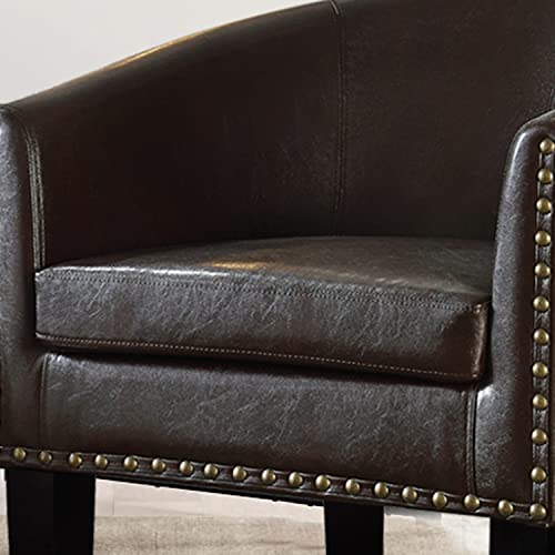 Rosevera Duilio Club Style Barrel Armchair For Living Room Faux Leather Accent Chair, Leather Brown #TOP6