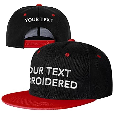Pranboo® Custom Text Snapback Hat/Cap | Embroidered Front & Back | Personalized Flat Brim Hats丨BlackRed Cover
