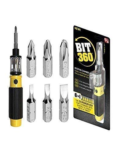 Dweezhet Flexible Bit 360 6 in 1 Multi-Functional Screw Driver Set for Home Includes 6 Different Sized Bits Screwdriver 360 Degree