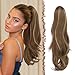 FESHFEN Extensión de cola de caballo con cordón, Natural Ondulado Rizado Sintético Rubio Miel Mixto Marrón Claro Ponytail Extensiones Coleta Postizos para Mujeres, 50 cm