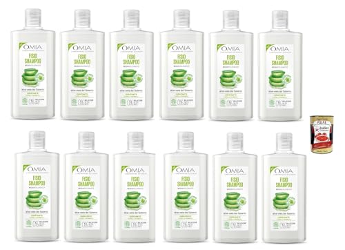 Omia, Fisio Eco Bio Shampoo, Mit Aloe Vera, für normale Haare, Feuchtigkeit und Balancing, geeignet für häufige Verwendung, ohne Silikone, 12x 200 ml + Italian Gourmet polpa 400g