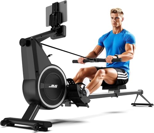 Rowing Machines for Home, Air Magnetic Rowing Machine with 10 Levels, Rower Machine of Quiet Resistance, Dual Slide Rail with 350lbs Weight Capacity, App Compatible