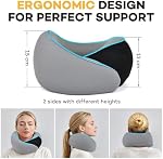360° Support Memory Foam Travel Neck Support Pillow for Car and Airplane Sleeping; Ergonomic Pillow for Neck Pain Relief and Comfort; Airplane Neck Pillow for Traveling on Long Flight (Gray)