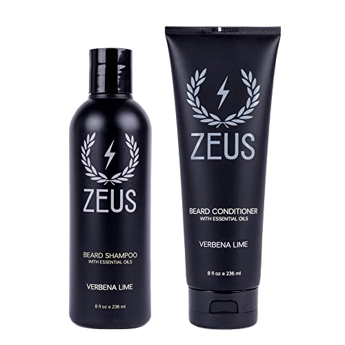 ZEUS Shampoo per barba e balsamo per barba per uomo - (8 once. Bottiglie) (Profumo: Verbena Lime)