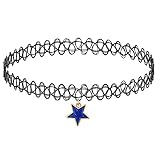 BodyJ4You 2PC Choker Necklace Blue Star Rainbow Pendant Henna Tattoo Stretch Elastic 90s Jewelry Women Girl Teen Kids