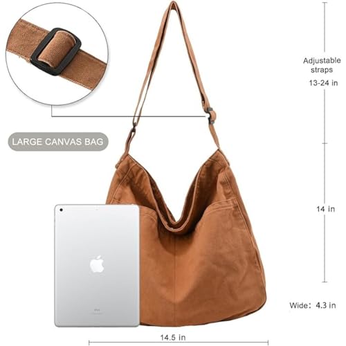 Image of FUOCO Canvas Messenger Bag for Men Women - Vintage Crossbody Sling Bag for Laptop Travel Office College Gym - Aesthetic Shoulder Handbag One Side Tote Bag