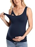 Giftifymama Maternity Nursing Tank Tops Nursing Bras for Breastfeeding V Neck Maternity Bra Sleeveless Casual Pregnancy Sports Tee Shirt with Built in Bra Navy S