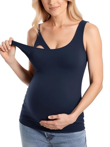 Image of Giftifymama Maternity Nursing Tank Tops Nursing Bras for Breastfeeding V Neck Maternity Bra Sleeveless Casual Sports Tee