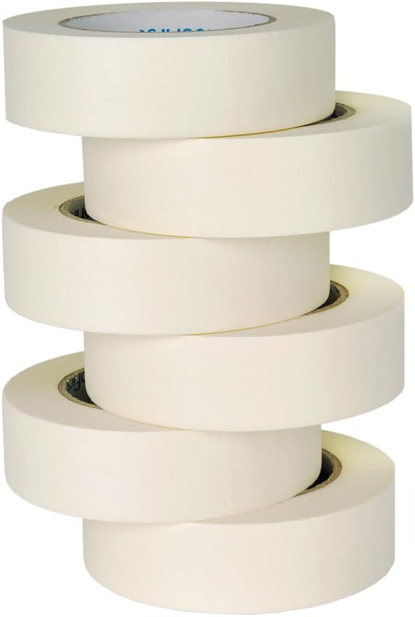 Masking Tape 1.41 Inch Wide Thin Beige White Painters Masking Tape Bulk for Painting Home Office School Stationery, 1.41 Inches x 60 Yards, 6 Rolls