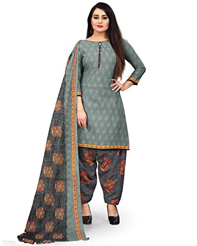Rajnandini Indianer/Pakistanischer Salwar Kameez für Damen, grau, Baumwolle, bedruckt, ungenäht, Salwar Anzugmaterial Cover
