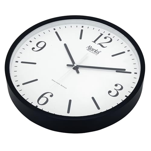 Image of Ajanta Wall Clock for Home and Offices Silent Sweep Movement 12 Inches Analog Wall Clock Wall Watch (Black 30 x 30 x 4 cm), Plastic