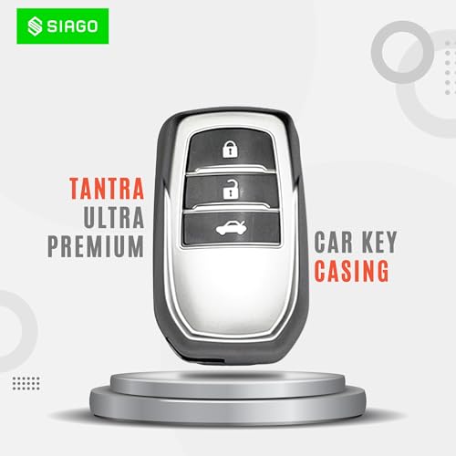 Image of SIAGO Premium TPU Key Cover Compatible with Toyota Fortuner | Fortuner Legender | Innova Hycross 3 Button Smart Key (Grey Pack of 2)