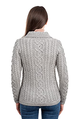 SAOL Irish Cardigan Sweater for Women 100% Merino Wool Aran Celtic Knit Ladies Coat with Pockets4
