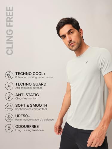 Image of TECHNOSPORT Men's Slim Fit Polyester Activewear Sports T-Shirt with Moisture-Wicking Comfort for Workout, Running & Gym