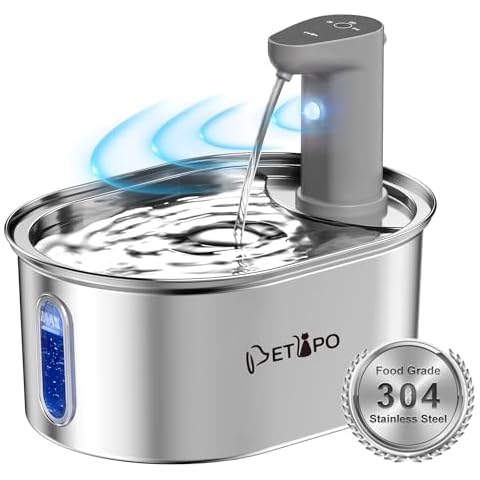 Wireless Cat Water Fountain Stainless Steel, 108oz/3.2L Cat Fountain Battery Operated, Cordless Automatic Pet Water Fountain for Cats Dogs with Motion Sensor, Ultra Quiet Pump, Multi-Filtration Cover