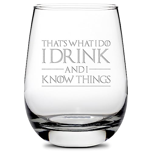 Integrity Bottles Premium Stemless Wine Glass, That's What I Do, Game of Thrones Quote, Sand Carved by Hand, 16oz