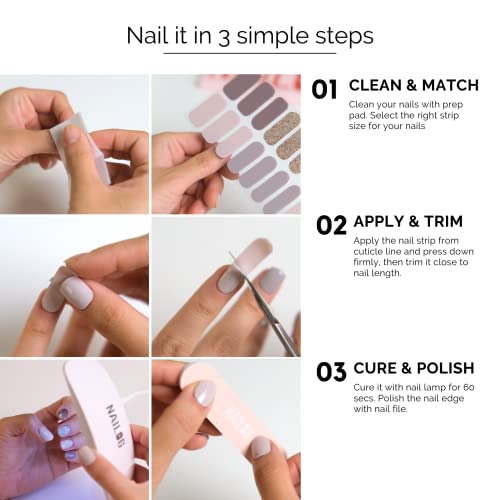 Nailog Semi Cured Gel Nail Strips 34 Pcs | Long Lasting Nail Polish Sticker Wraps With Glossy Gel Finish | Constellation #TOP6