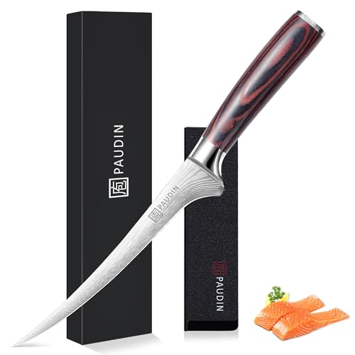 PAUDIN Filetiermesser Fisch 18 cm, Professionelles Küchenmesser Fischmesser, Ausbeinmesser aus Hochwertiger Carbonstahl, Ultrascharf Fleischermesser...