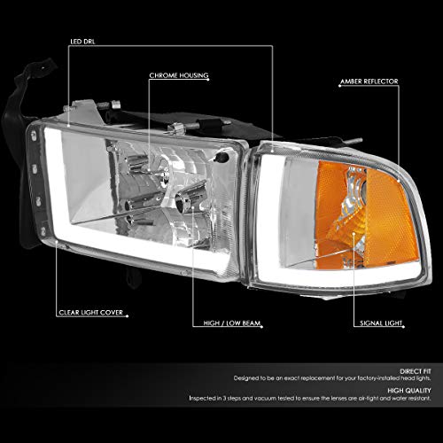 Image of DNA MOTORING HL-LB2-DR944-CH-AM Chrome /Amber LED DRL Headlight Compatible with 94-01 Dodge Ram 1500 Compatible with 94-02 Dodge Ram 2500 3500
