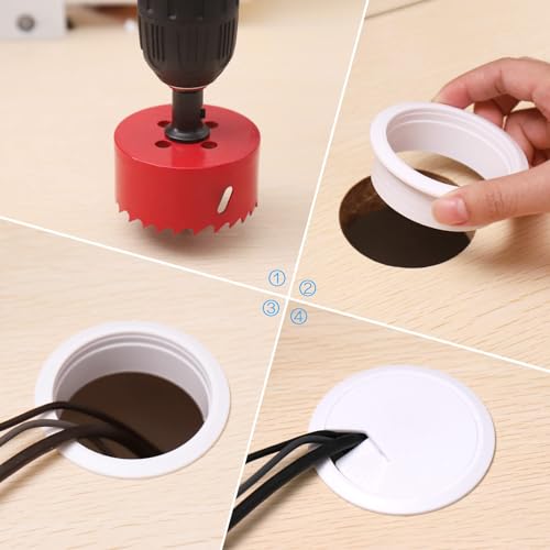Hejo 10 Stück Schreibtisch Kabeldurchführung, 80mm Kabeldurchlass mit 1 Lochsäge, Kabeldurchführung Tisch Rund für Tisch Büro Arbeitsplatten, Schwarz