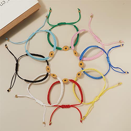 Sunflower Bracelets Adjustable Boho Sunflower Daisy Charm Bracelets Handmade Braided Rope Friendship Matching Bracelets Promise Bracelets for Couples Women Friends Summer Jewelry3