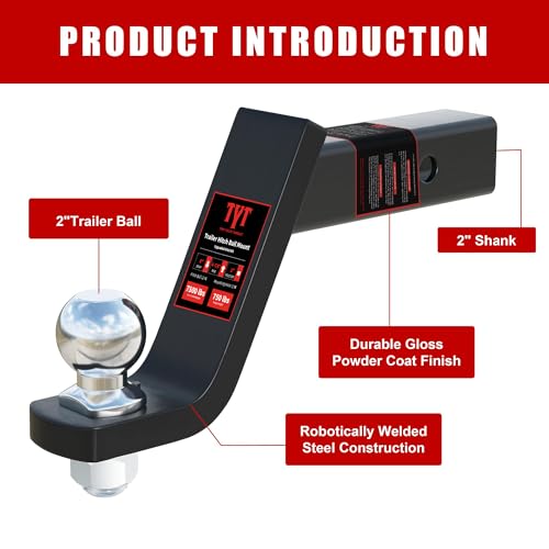 Image of TYT Trailer Hitch Ball Mount Kit, 4-Inch Drop, Fits 2-Inch Receiver, 2-Inch Trailer Ball with 5 /8 inch Hitch Pin Clip, Rated 7,500 lbs GTW / 750 lbs TW