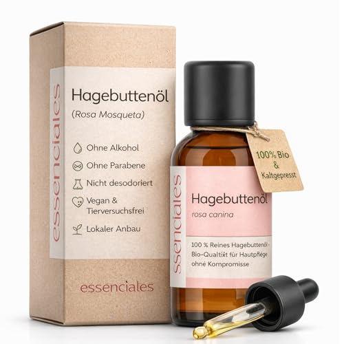 Hagebuttenöl Bio Kaltgepresst 100% Natürlich Für Gesicht Haare Narben Falten Pigmentflecken Trockene Haut Schwangerschaftsstreifen Anti Aging Pflege Vegan Hautöl Körperöl Gesichtsöl 10ml - ESSENCIALES