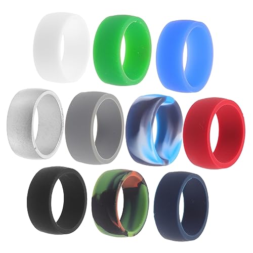 GOOHOCHY 10pcs Men's Silicone Ring Sets Decorative Silicon Ring Comfortable Sports Wedding Skin-friendly Fitness Finger