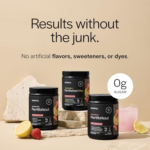Image of Gainful Caffeine Free Pre Workout Powder with Creatine, Strawberry Lemonade Flavor, Supports Strength, Endurance, & Recovery, BCAAs, Beta Alanine, L-Citrulline, No Artificial Ingredients, 20 Servings