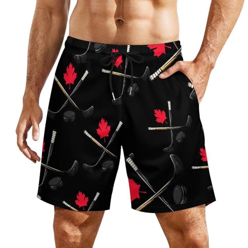 Canadian Hockey Canada Flag Men's Swim Trunks Quick Dry Bathing Suit Board Shorts with Compression Liner