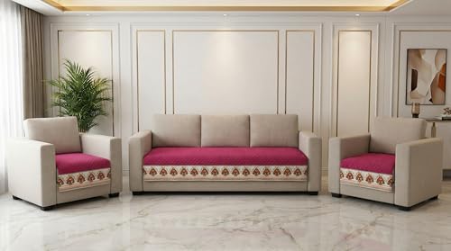 Image of Velvet Quilted Sofa Cover Mat Seat & Back, 3+1+1 Set, Total L115in H32in (3+1+1), Maroon Color,Anti Skid Backing, 6in Hanging Strap Design, Washable Soft, Style -Maroon-S311