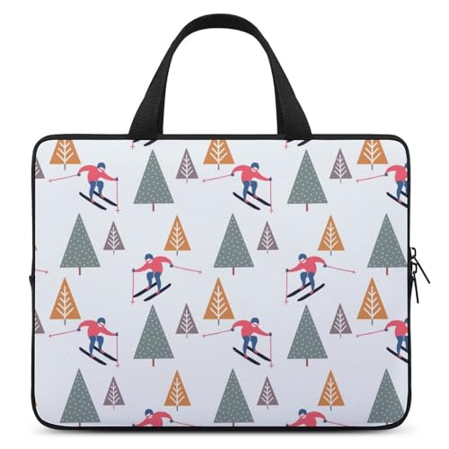 Winter Skiing Players Laptop Sleeve Case Computer Briefcase Carrying Bag with Handle for 10/12/13/15/17 Inch Laptops