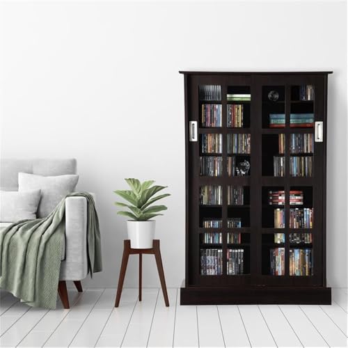 Atlantic 94835721 Windowpane Media Storage Cabinet With Tempered Glass Pane Styled Sliding Doors thumb #7