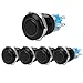 Larcele 19mm Momentary Push Button Switch with Led Light,Waterproof DIY On Off Switch,12V,Black,Flat Head,Ring,5 Pieces JSANKG-09 (Light Green)