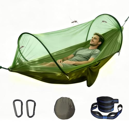 SilverChry Hamac Ultra-léger de Voyage Camping, Hamac Moustiquaire - 300 kg, 260x140 cm, Hamac Camping, Inclut Sangles et Mousquetons - Idéal pour Camping, Jardin, Randonnée (Vert Militaire)