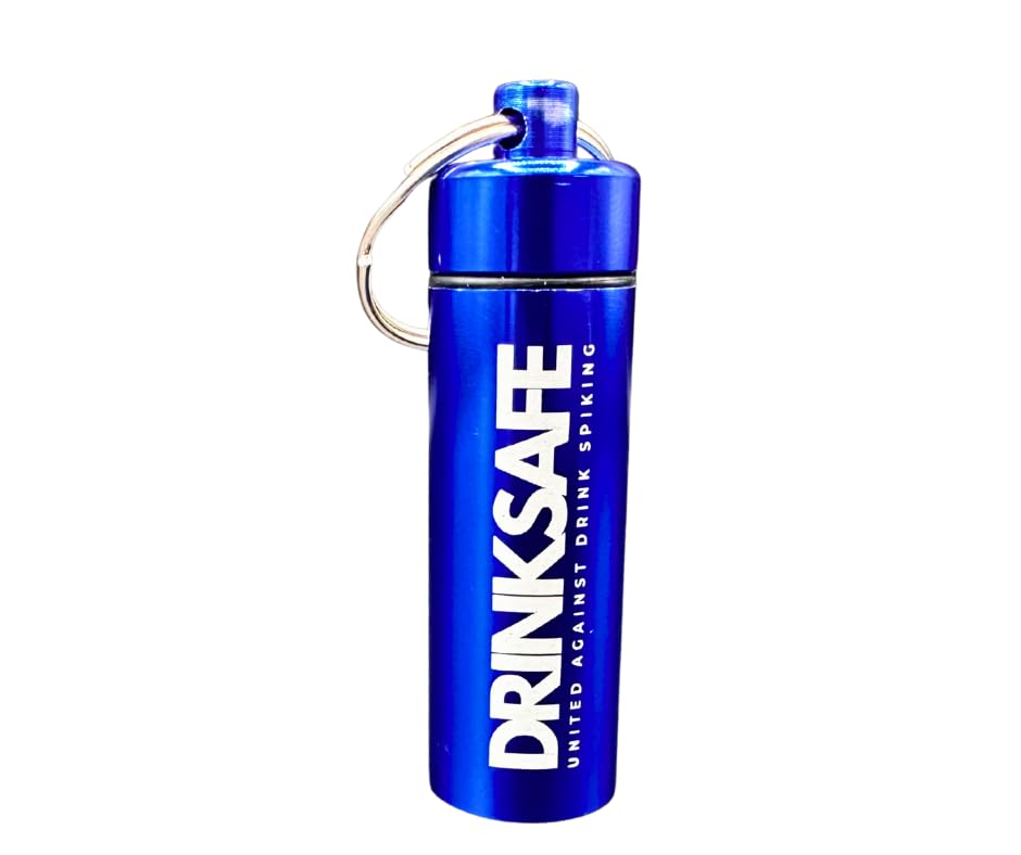 Drink Safe On-The-Go Drink Safety Test Kit Instant Results Discreet Keychain Case (3 Tests)(Blue)