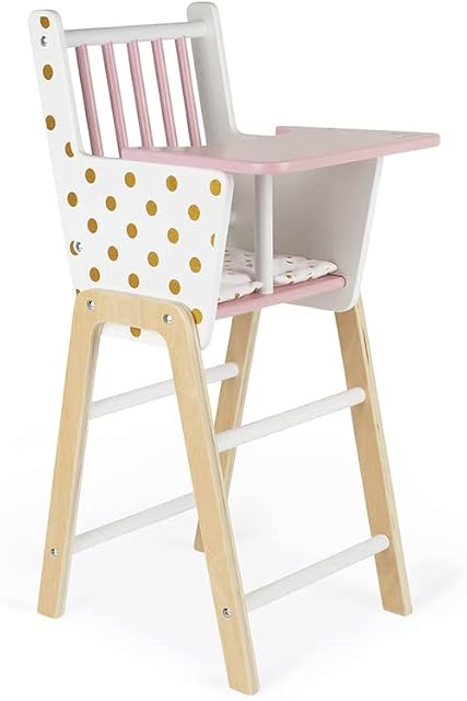 Janod - Candy Chic - Wooden High Chair for Dolls Up to 16,5 inch - Dolls Accessories - Suitable for Ages 3 and Up, J05888, White