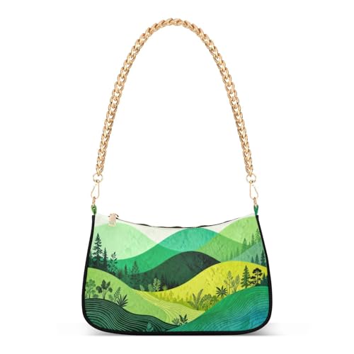 Sac banane dégradé vert jaune avec chaîne métallique pour un look mode féminin