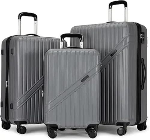 3-piece expandable suitcase set with wheels, pc+abs durable hardside luggage, tsa lock (20