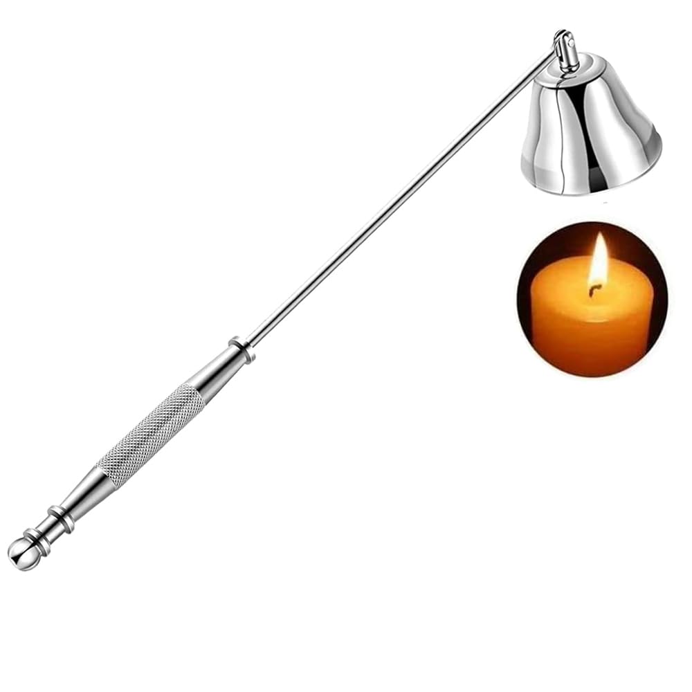 Rosenice Silver Candle Snuffer Stainless Steel Candle Extinguisher Wick Snuffer Candle Put Out Tool With Long Handle For Most Candles Putting Out Extinguish Candle Wicks Flame Safely (Silver)