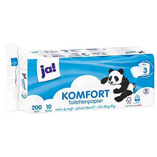 ja! Komfort Toilettenpapier, 3-lagig 10x200 Blatt 4 Pack = 40 Rollen