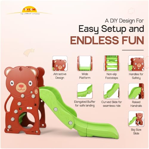 Image of Toyzone Love Bear Slide for Kids | Baby Play Slide | Indoor & Outdoor Kids Slide | Easy Assembly | Safe Rounded Design | BIS Certified | Made in India | Kids Slide for 2-12 Years, Upto 70 kgs