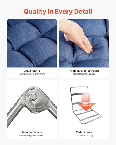 Image of VEVOR Floor Chair, 5 Adjustable Positions Folding Floor Gaming Chair with Back Support, Armrests, and Cushion, Sturdy Metal Frame with Recycled Foam and Linen Fabric, for Reading, Relaxing, Dark Blue